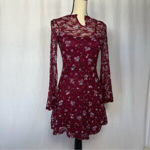 Vintage Bongo VTG 90s grunge cottagecore floral print prairie mini dress lace
